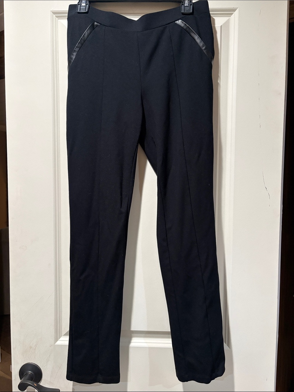 Rafaella Black Stretch Dress Pants with Faux Leather Trim